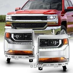 Chrome HID/Xenon LED Headlights For 2016 2017 2018 2019 Chevy Silverado 1500 Set