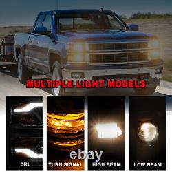 Chrome Headlights For 2014-2015 Chevy Silverado LED DRL Light Bar Headlamps PAIR