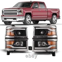 Chrome LED DRL Projector Headlights Lamps For 2014-2015 Chevy Silverado 1500