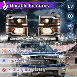 Chrome LED DRL Projector Headlights Lamps For 2014-2015 Chevy Silverado 1500