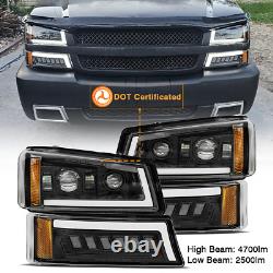 DOT LED Headlights For 2003-2006 Chevy Silverado Avalanche Signal Bumper Lamps