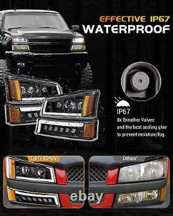 DOT LED Headlights For 2003-2006 Chevy Silverado Avalanche Signal Bumper Lamps