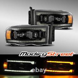 FIT 02-05 Dodge Ram 1500/2500/3500 LED Drl Dual Projector Headlights Alpha Black