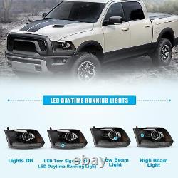 Fit 2009-2018 Dodge Ram 1500/2500/3500 Black LED DRL Projector Headlights Pair