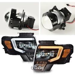 Fit For 2009-2014 Ford F-150 Dual LED Projector Black Headlights Left+Right