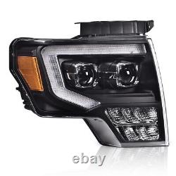 Fit For 2009-2014 Ford F-150 Dual LED Projector Black Headlights Left+Right