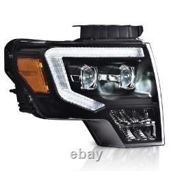 Fit For 2009-2014 Ford F-150 Dual LED Projector Black Headlights Left+Right