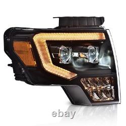 Fit For 2009-2014 Ford F-150 Dual LED Projector Black Headlights Left+Right