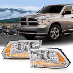 Fit For 2009-2018 Dodge Ram 1500 2500 3500 Chrome Projector Headlights withLED DRL