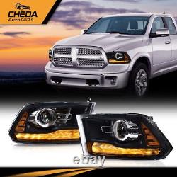 Fit For 2013-2018 Dodge Ram 1500 2500 3500 Black Projector Headlights with LED DRL