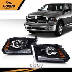 Fit For 2013-2018 Dodge Ram 1500 2500 3500 Black Projector Headlights with LED DRL