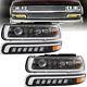 Fits 99-02 Chevy Silverado 00-06 Tahoe Led Projector Headlights+led Bumper Lamps