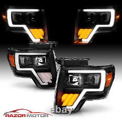 For 09-14 Ford F150 Pickup G3 Black LED Plank Projector Headlights with LED Signal