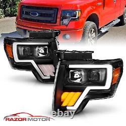 For 09-14 Ford F150 Pickup G3 Black LED Plank Projector Headlights with LED Signal