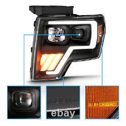 For 09-14 Ford F150 Pickup G3 Black LED Plank Projector Headlights with LED Signal