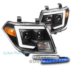 For 09-21 Nissan Frontier LED Tube Projector Black Headlights withBlue DRL Signal