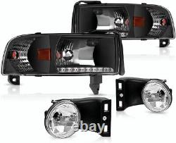 For 1994-2002 Dodge Ram 1500 2500 3500 LED DRL Headlights+Fog Lights Left+Right