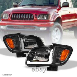 For 2001-2004 Toyota Tacoma Black Headlights+Corner Signal Lamp Amber withLED Tube