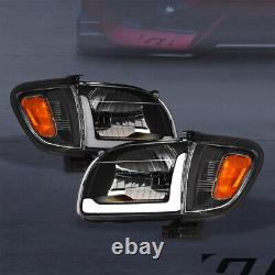 For 2001-2004 Toyota Tacoma Black Headlights+Corner Signal Lamp Amber withLED Tube