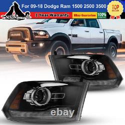 For 2009-2018 Dodge Ram 1500 2500 3500 LED DRL Projector Headlights Lamps Pair