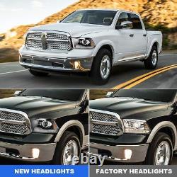 For 2009-2018 Dodge Ram 1500 2500 3500 LED DRL Projector Headlights Lamps Pair