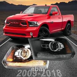 For 2009-2018 Dodge Ram 1500 2500 3500 LED DRL Projector Headlights Lamps Pair