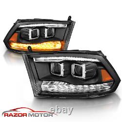 For 2009-2023 Dodge Ram 1500 2500 3500 Black LED Bar Dual Projector Headlights