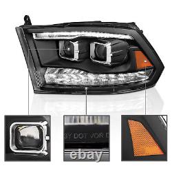 For 2009-2023 Dodge Ram 1500 2500 3500 Black LED Bar Dual Projector Headlights