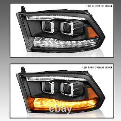 For 2009-2023 Dodge Ram 1500 2500 3500 Black LED Bar Dual Projector Headlights