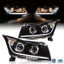 For 2011 2012 2013 2014 2015 Chevy Cruze Projector Headlights Black LED DRL PAIR