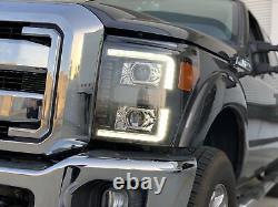 For 2011-2016 F250/F350/F450/F550 Super Duty LED Tube Black Projector Headlights