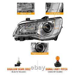 For 2011-2023 Chrysler 300 Halogen LED Headlights Chrome Clear Headlamp WithBulb