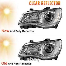 For 2011-2023 Chrysler 300 Halogen LED Headlights Chrome Clear Headlamp WithBulb