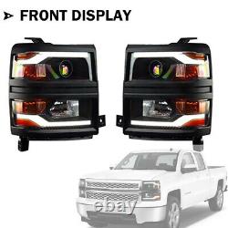 For 2014 2015 Chevy Silverado 1500 Pickup LED Headlights Projector DRL Pair Set