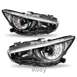 For 2014-2017 Infiniti Q50 LED DRL witho AFS Black Headlights Assembly Left+Right