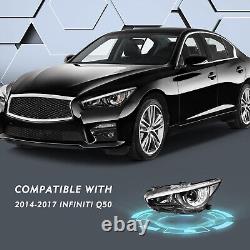 For 2014-2017 Infiniti Q50 LED DRL witho AFS Black Headlights Assembly Left+Right