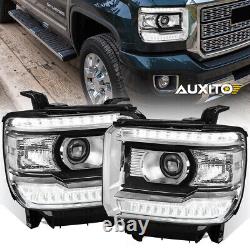 For 2014-2018 GMC Sierra 1500 2500 3500 Clear OE Style LED DRL Head Lights Lamps