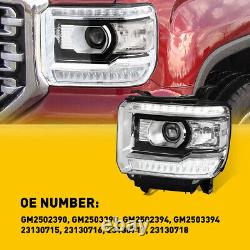 For 2014-2018 GMC Sierra 1500 2500 3500 Clear OE Style LED DRL Head Lights Lamps