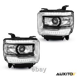 For 2014-2018 GMC Sierra 1500 2500 3500 Clear OE Style LED DRL Head Lights Lamps