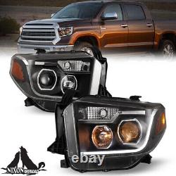 For 2014-2021 Toyota Tundra Projector Black Headlights LED DRL Bar Lamps Pair