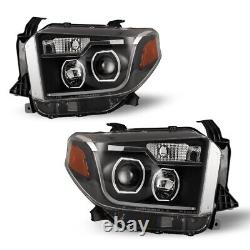 For 2014-2021 Toyota Tundra Projector Black Headlights LED DRL Bar Lamps Pair