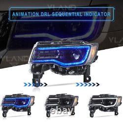 For 2014-22 Jeep Grand Cherokee VLAND Projector Full LED Headlights DRL Startup