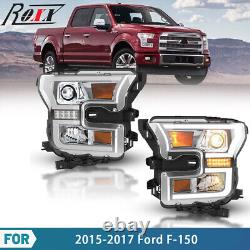 For 2015-2017 Ford F150 F-150 LED DRL Projector Headlights Chrome Clear Headlamp