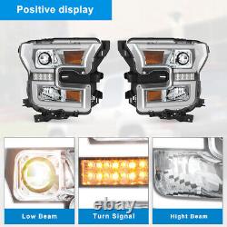 For 2015-2017 Ford F150 F-150 LED DRL Projector Headlights Chrome Clear Headlamp