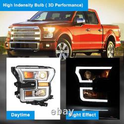 For 2015-2017 Ford F150 F-150 LED DRL Projector Headlights Chrome Clear Headlamp