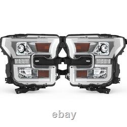 For 2015-2017 Ford F150 F-150 LED DRL Projector Headlights Chrome Clear Headlamp