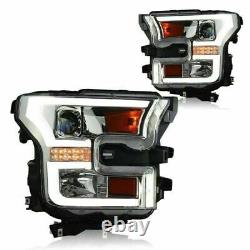 For 2015-2017 Ford F150 F-150 LED DRL Projector Headlights Chrome Clear Headlamp