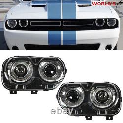 For 2015-2018 Dodge Challenger Coupe Headlights LED DRL Black Left+Right Side