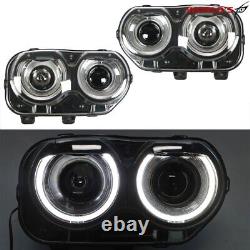 For 2015-2018 Dodge Challenger Coupe Headlights LED DRL Black Left+Right Side