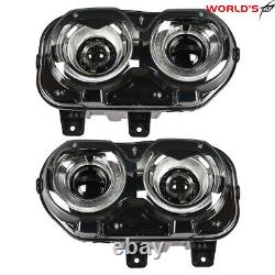 For 2015-2018 Dodge Challenger Coupe Headlights LED DRL Black Left+Right Side